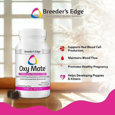 Breeder's Edge Oxy Mate Dog & Cat Prenatal Vitamins, Comprehensive Supplement for Pregnant Dogs and Cats Enriched with Essential Nutrients for Healthy Moms & Litters, Soft Chews - 60ct Small Dog & Cat