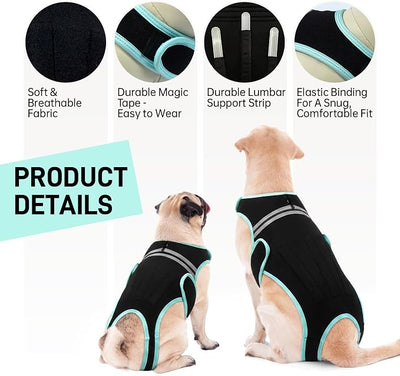 Dog Back Brace, Breathable Dog Post-Surgery Vest for IVDD, Arthritis & Spine Support, Adjustable Reflective Pet Back Bracer Pain-Relieving Harness, Black XL