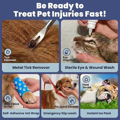 Dog First Aid Kit - Vet Approved Emergency Supplies - Pet First Aid Kit Guide, Tick Remover, Slip Leash & Medical Essentials for Home, Camping, Car, RV, Travel (Essential Pack)