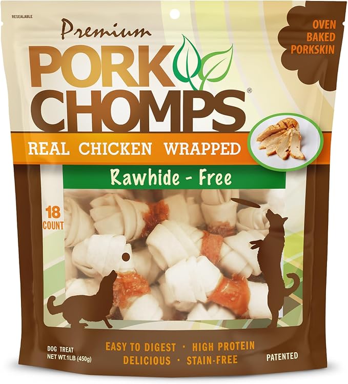 Pork Chomps Baked Pork Skin Dog Chews, 3-inch Knots, 18 Count