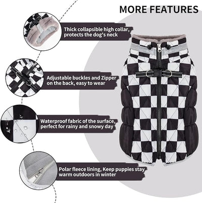 CuteBone Waterproof Thick Dog Winter Coat Doggie Jacket Warm Pet Clothes Comfortable Puffer Dog Vest for Small Medium Large Dogs with Harness Hole YRFN16L