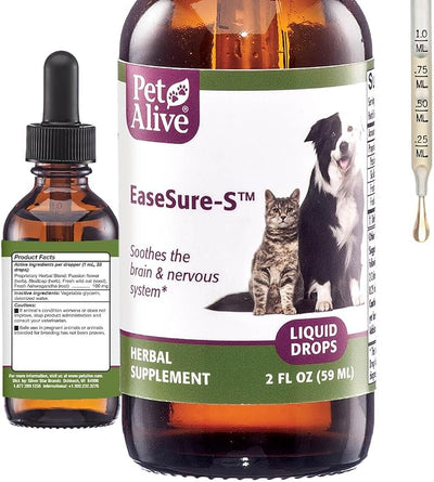 PetAlive EaseSure-S Nervous System Support for Dogs and Cats - Herbal Drops with Passion Flower, Skullcap, Ashwagandha, Wild Oat - Pet Involuntary Muscle Movements and Twitching - 2 Fl Oz
