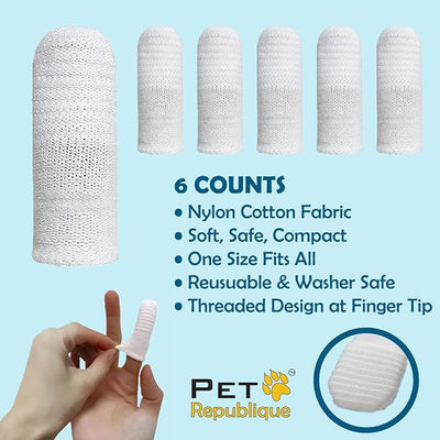 Pet Republique Soft Fabric Finger Toothbrush Kit for Dogs and Cats – Washable & Reusable (6 Count)