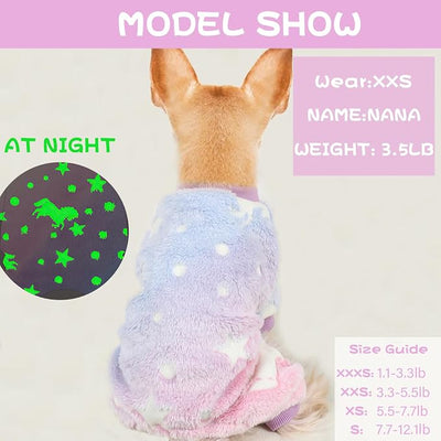 Sebaoyu Dog Pajamas for Small Dogs, Glow in Dark Spaceship Stars Moon Doggy Sweater, Super Soft Velvet Material Chihuahua Yorkie Tiny Doggie Clothes Outfits (XX-Small)