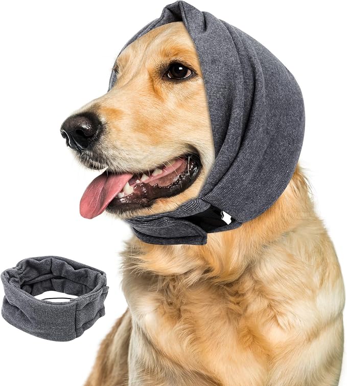 Ear Cover Wraps for Dogs Bath Grooming Drying Swimming, Dog Ear Muffs Noise Protection Winter,Adjustable Dog Calming Hoodie for Hematoma Anxiety Firework Thunder Warm Sleeping Shower Cap (SG)