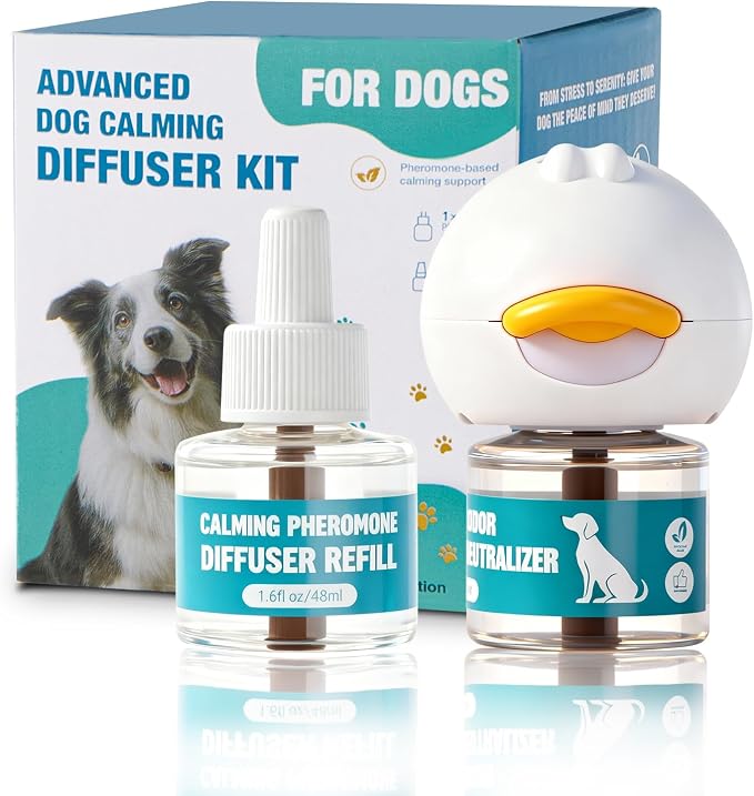 Dog Calming Diffuser, Calming Pheromones Diffuser Kit Appeasing Pheromone Diffuser to Calm (1Plug in+1Refill) for Anxiety Relief Reduce Aggression Fighting Barking Stress