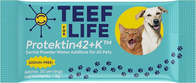 TEEF for Life Protektin42K Prebiotic Pet Dental Powder Refill - 1 Packet | 30 Servings, 3-Ingredient Tasteless Natural Water Additive for Dogs & Cats, For Teeth Cleaning, Bad Breath, Tartar & Plaque