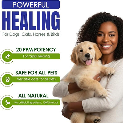 HOLISTIC PET CARE Colloidal Silver for Dogs, Cats, Horses & Birds - 20 PPM Skin Relief & Coat Care Solution, Wellness and Immune Support - All-Natural Colloidal Silver for Pets with Syringe (32 oz)