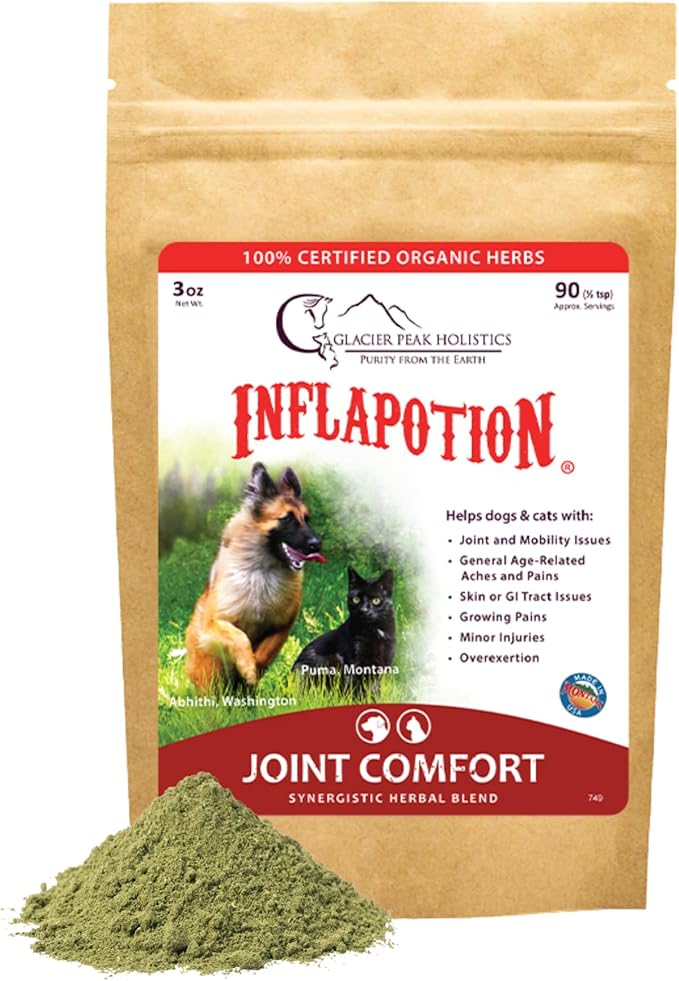 Glacier Peak Holistics Inflapotion - Natural Herbal Anti-Inflammatory for Dogs & Cats, Organic Remedy for Arthritis, Inflammation, Hip & Joint Pain, Mobility & Wellness - 3oz (90 Servings)