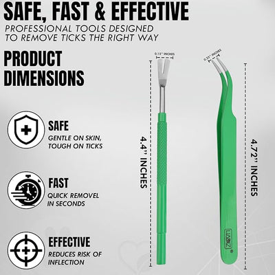 Tick Removal Tweezers Set for Humans & Pets, Stainless Steel Tool