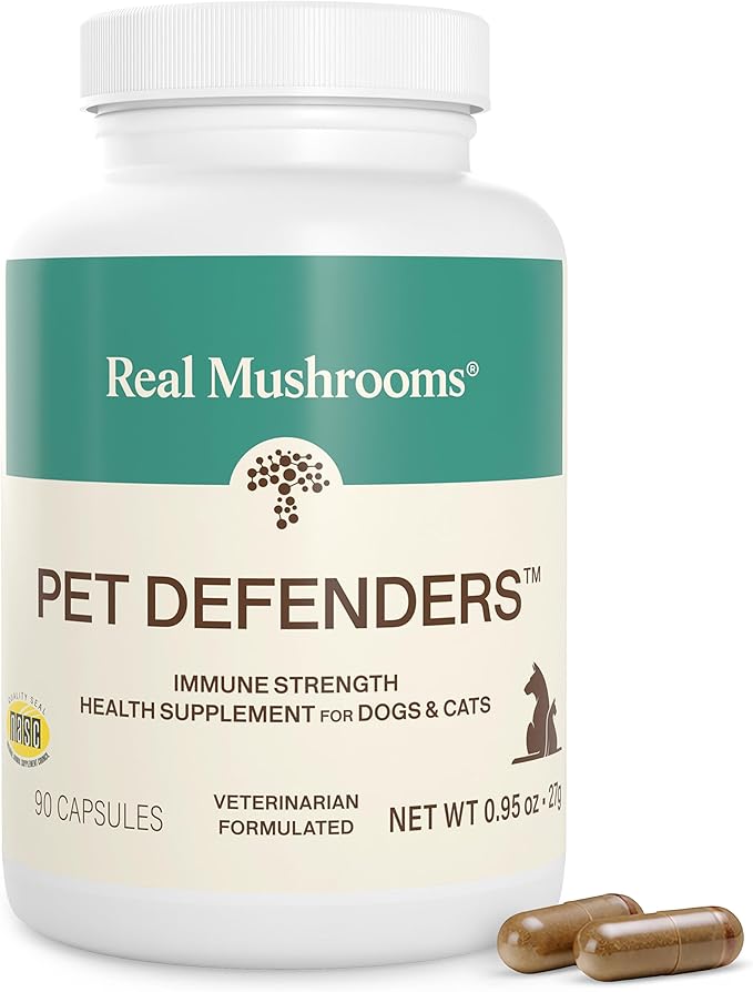 Real Mushrooms Pet Defenders - Dog Immune Support with Reishi, Turkey Tail, Shiitake, Maitake Organic Mushroom Extracts, Chaga - Daily Digestion and Immune Support for Dogs and Cats, 90ct