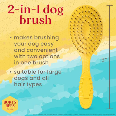 Burt's Bees for Pets Double Sided Brush for Large Dogs with Handle from Recycled Coastal Plastics, Boar Hair Bristle Side and Stainless Steel Pin Side, 2-in-1 Grooming Tool, 9 Inch