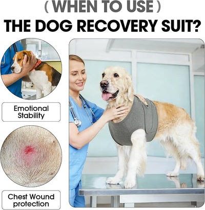 BRKURLEG Chest Recovery Suit for Dogs, Dog Chest Wound Cover, Breathable & Soft Pet Surgery Recovery Suit, Anti-Licking Wound Vest, Not for Spay/Neuter Surgeries, Pet Cone Alternative, Grey S