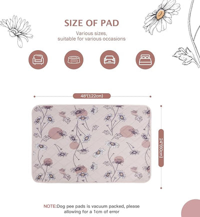 IEUUMLER Washable Pee Pads for Dogs, 2 Pack Non-Slip & Waterproof Pack Whelping Pad, Reusable Washable Puppy Potty Training Pad with Fast Absorbent for Playpen EU007 (Pink Daisy, 24"X48"-2pcs)