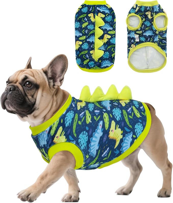 CuteBone Dinosaur Costume Dog Shirt, Stretchy Velvet T-Shirt Clothes for Medium Dogs, Soft & Breathable Pet Tee Outfit Frenchie Apparel for Daily Wear, Cozy Pullover Design Puppy Fashion COSBX06XL