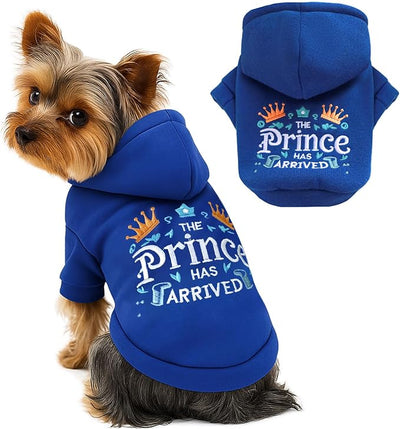 ABRRLO Small Dog Hoodie Clothes Cute Blue Prince Fleece Dogs Sweater for Small Dog Cat Boy Warm Puppy Sweatshirt with Leash D Ring Fall Winter XS Pet Doggy Outfit Chihuahua Yorkie Shihtzu(Blue,XL)