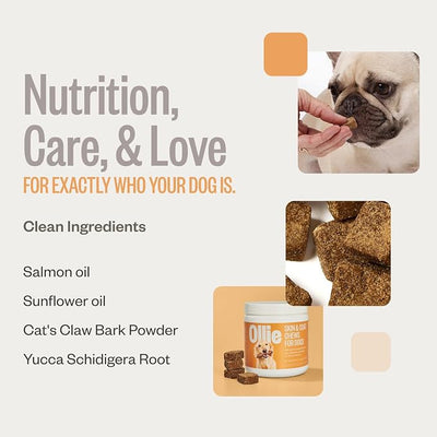 Ollie Dog Skin & Coat Supplement, Soothes Irritated Skin, Promotes Healthy & Shiny Fur & Coat, 60 Count Appx.