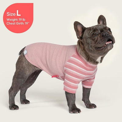 KYEESE 2Pack Waffle Dog Shirt with Sleeves, Lightweight Dog T Shirts for Small Dogs Girl, Breathable Pet Tee Shirts Soft Dogs Clothes for Daily Wear, Pink+Striped, M