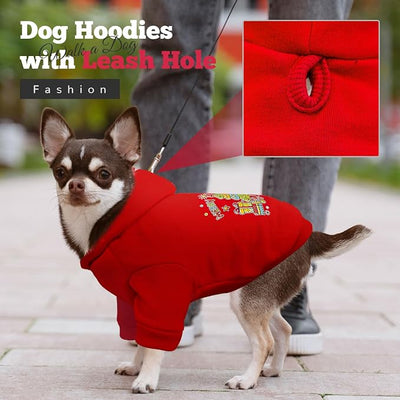 ABRRLO Small Dog Hoodie Clothes Red Christmas Dog Outfit Warm Fleece Dogs Sweater for Small Dogs Cat Boy Girl Cute Puppy Sweatshirt with Leash Hole Xmas Doggy Costume Chihuahua Yorkie(Xmas Tree,S)