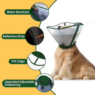WinWeal Upgraded Soft Dog Cone Collar for Large Medium Dogs After Surgery – Adjustable Transparent Recovery Collar, Breathable Elizabethan E-Collar for Wound Healing & Anti-Licking (M, Dark Green)