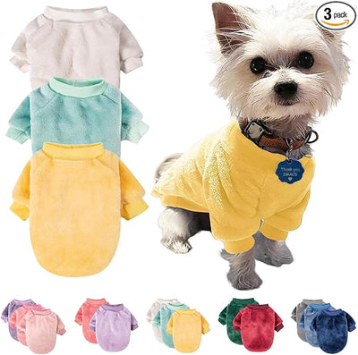 FabriCastle Small Dog Sweaters, 3-Pack Dog & Cat Clothes, Ultra Soft and Warm Pet Jackets for Small Dogs Boy & Girl, Winter Pet Apparel Costumes, Puppy Outfits (Beige,Light Green,Yellow, X-Large)