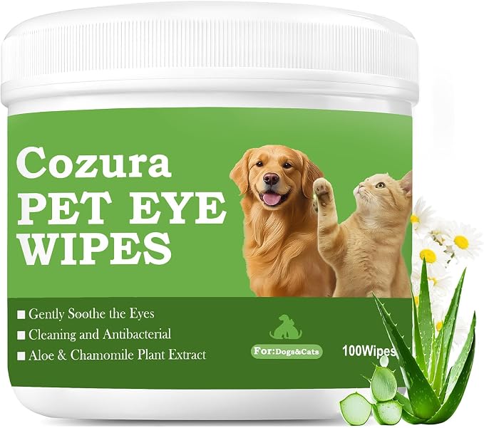 Dog Eye Wipes, Tear Stain Remover for Dogs & Cats - 100ct Hypoallergenic Pet Eye Cleaning Pads for Crust, Gunk & Discharge - Gentle Puppy Grooming Wipes for Sensitive Eyes, Wrinkles & Folds