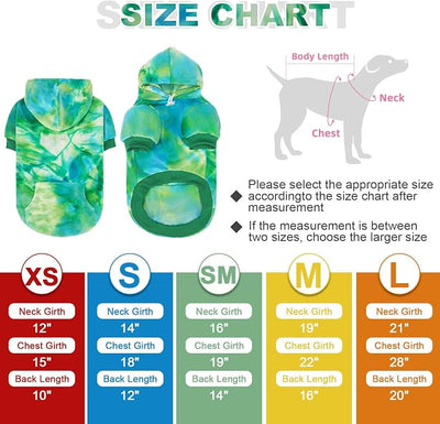 PAWCHIE Dog Hoodie for Small Dogs,Tie Dye Dog Cloth with Leash Hole,Puppy Sweatshirt, Pet Outfit, Cat Apparel,Blue Green,M