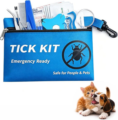 54-in-1 Tick Removal Tool Kit for Dogs, Cats and Humans, Tick Remover Set with Stainless Steel Tweezers, Hooks, Pullers and Blue Water-Resistant Case for Hiking Camping Outdoor