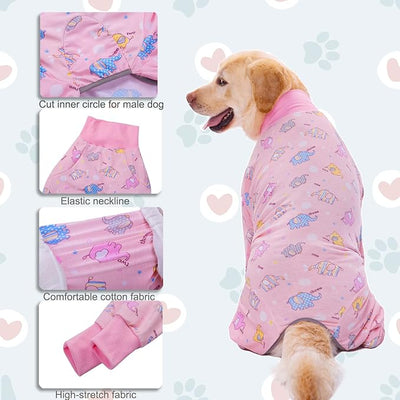 Dog Recovery Suit After Surgery Female Male, Medium Large Dog Neuter Shirt Cone Alternatives Prevent Licking Surgical Onesies (Elephant, 4XL)