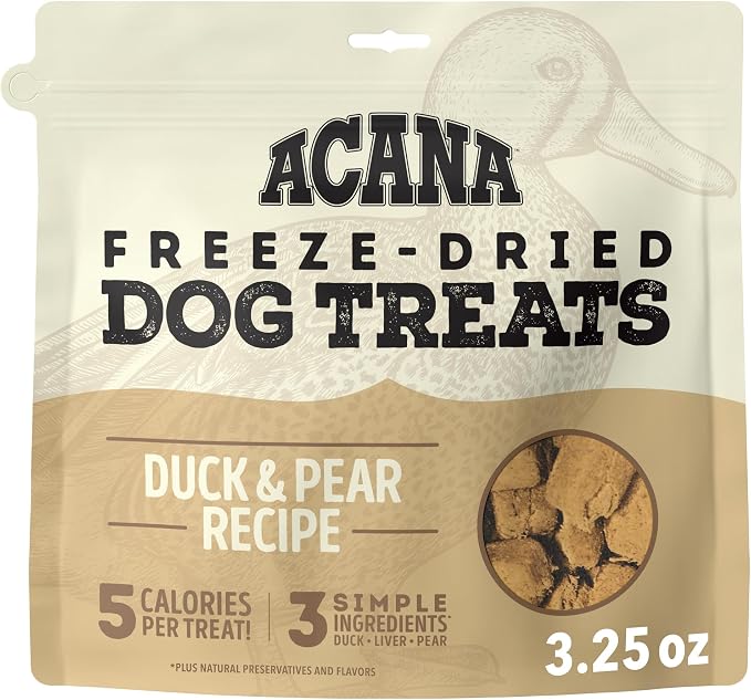 ACANA Singles Grain Free Dog Treats Limited Ingredients & Freeze-Dried Duck & Pear 3.25oz Bag