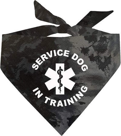 Service Dog in Training Dog Bandana | 100% Cotton Tie Dye Triangle |Service Dog | Working Animal | Assistance | One Size | Black Scrunch (289)