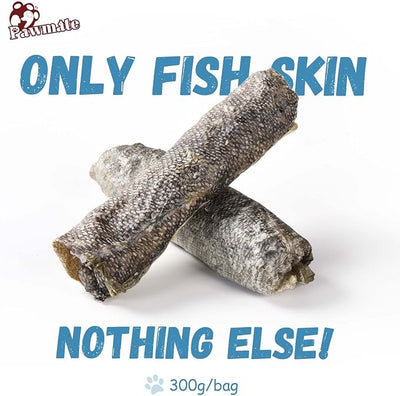 Pawmate Dog Treats Natural Cod Skin Rolls, Rawhide-Free Chewy Fish Skin Dog Chews for Medium Large Breeds, One-Ingredient Healthy Training Treats Rich in Omega3 & Protein, 10.6 oz