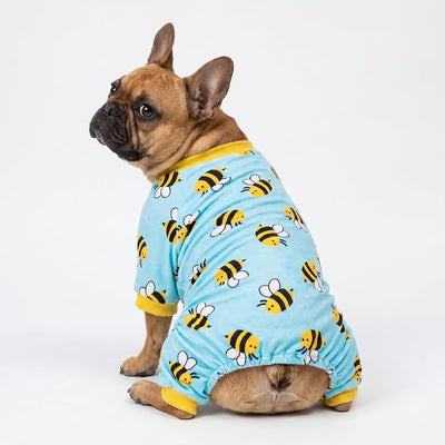 Fitwarm Funny Bee Fleece Dog Pajamas, Warm Winter Dog Clothes for Small Dogs Boy Girl, Cozy Pet Onesie with Feet, Light Blue, Medium