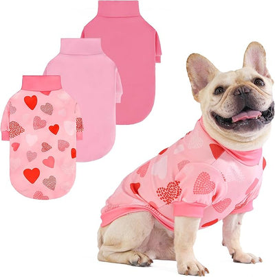 KOOLTAIL Valentine's Day Dog Sweater for Small Dogs, 3 Pack Fleece Puppy Shirt Turtleneck Pullover Clothes with Love Heart Partten, Fuzzy Soft Warm Pet Winter Cold Weather Coat, Girl Boy, Pink S