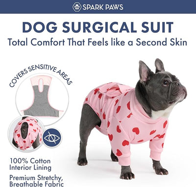 Spark Paws Dog Surgery Recovery Suit – Dog Recovery Suit After Surgery, Anti-Lick Dog Onesie, Abdominal Wound Protector, Soft Cone Alternative for Spay Neuter Male Female Pet Recovery, Pink Hearts,4XL