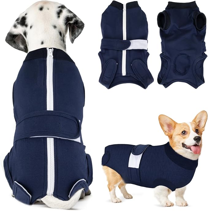SlowTon Dog Surgery Recovery Suit - Zipper On Dog Onesies After Surgery for Female Male Dogs, Abdominal Wounds Bandages Cone/E-Collar Alternative Dogs Surgical Body Suit (Dark Blue,XL)