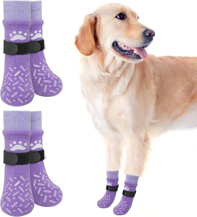 SCENEREAL Anti Slip Dog Socks to Prevent Licking Paws, Dog Shoes for Hot/Cold Pavement, Paw Protector Traction Control on Hardwood Floor, Dog Shoes Booties for Puppy Small Medium Large Senior Dogs