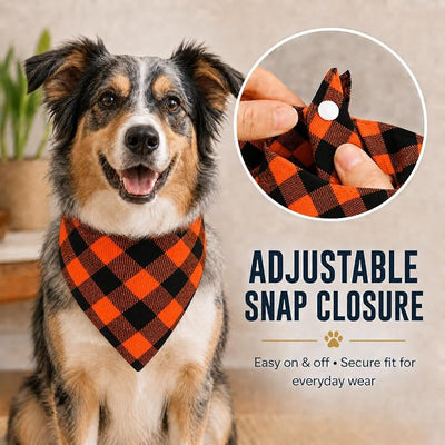 Orange & Black lattices Pet Dog Bandana Triangle Bibs Scarf, Dual Layer Scarf with Button Double-Cotton Plaid Printing Kerchief Set Accessories for Boy and Girl Dog (Large)