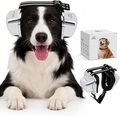 PETSEAR Dog Ear Muffs Noise Protection,Dog Headphones Noise Cancelling 29dB NRR with Magnetic Buckle & Electroplated Finish, Anti-Anxiety Earmuffs for Fireworks,Thunderstorms,Travel(Silver,XXXS)