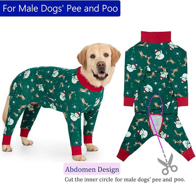 kzrfojy Dog Christmas Pajamas Dog Recovery Suit for Dogs After Surgery Female Male Medium Large Neuter Spay Onesie Prevent Licking Surgical Wound Cone Alternative (Green, 2X-Large (Pack of 1))