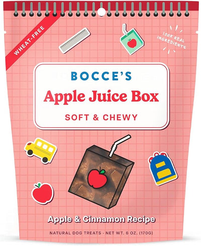 Bocce's Bakery Apple Juice Box Treats for Dogs, Wheat-Free Everyday Dog Treats, Made with Real Ingredients, Baked in The USA, Natural Soft & Chewy Cookies, 6 oz
