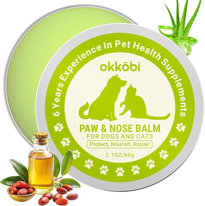 Dog Paw Balm - Coconut, Shea Butter, Jojoba Oil and Beeswax Formula - All-Natural Lick-Safe Pet Paw & Nose Balm for Cracked, Dry Foot & Noses - Soothing & Protective Salve - 60g - 2.1 oz