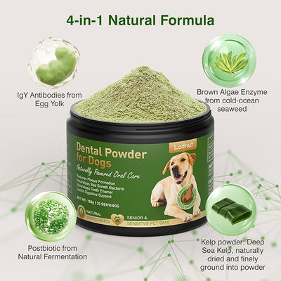 Dog Teeth Cleaning Powder,Natural Dental Powder for Plaque Remove,Tartar Control,7-Day Fresh Breath, No Brushing Needed, Chicken Flavor