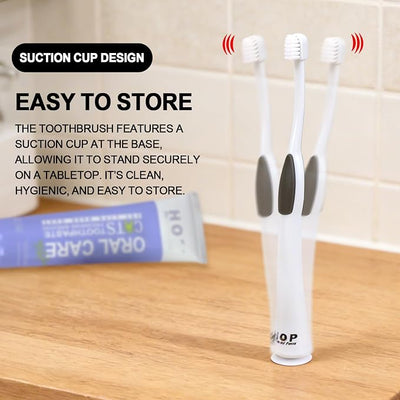 HOP Cat Toothbrush with Suction Cup Soft Nylon Bristles Micro-Head Toothbrush ABS Handle with TPR Anti-Slip Pet Dental Care Toothbrush for Small Medium Cats Dogs Kittens Puppies 6.5in/16.5cm