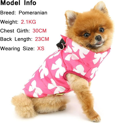 SMALLLEE_LUCKY_STORE Pet Water Resistant Winter Jacket Vest with D-Ring for Small Dog Cat Zip-up Padded Puppy Coat Chihuahua Yorkie Kitten Warm Clothes, Hot-Pink, S