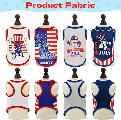 4-Pack Patriotic Dog Tank Tops 4th of July Sleeveless Shirts USA Independence Day Themed Patterns Costume for Small Medium-Sized Dogs