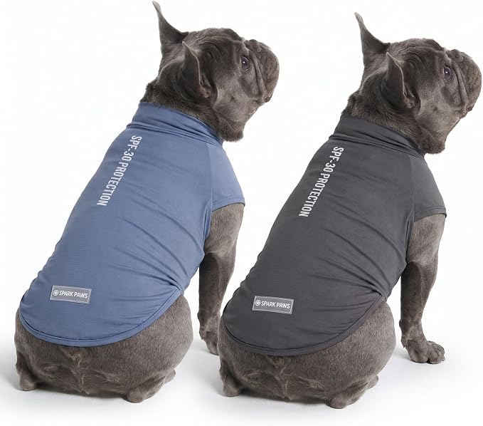 Spark Paws Sunblock Dog T-Shirt, SPF30 Protection, Lightweight Breathable Quick Dry for Dogs with Sensitive Skin - Navy Blue & Dark Grey (Set of 2) - Size XL