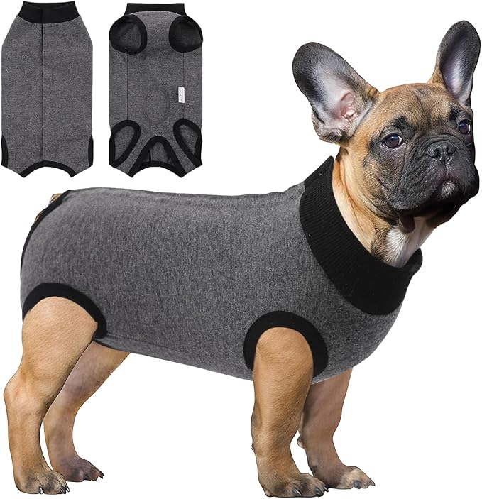 SAWMONG Recovery Suit for Dogs Female Male, Cotton Breathable Dog Onesie After Surgery Spay Neuter, Professional Dog Surgical Suit, Substitute Pet E-Collar Cone (Grey, X-Small)