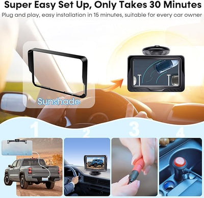 HD 1080P Backup Camera Plug & Play: Easy to Install in 15 Minutes Starlight Night Vision for Backing Up Safely in the Dark - Real-time Image Zero lag Rear View Camera with Monitor for Cars Trucks SUVs