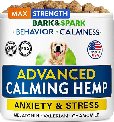 BARK&SPARK Advanced Calming Chews for Dogs - Hemp Chew + Melatonin - Anxiety Relief - Sleep Aid - Relaxing Treats - Stress Relief During Fireworks, Storms, Thunder, Barking